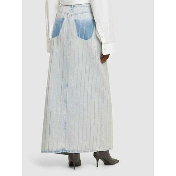 Triarchy Light Wash Rhinestone Stripe Maxi Skirt 25 - Picture 3 of 9